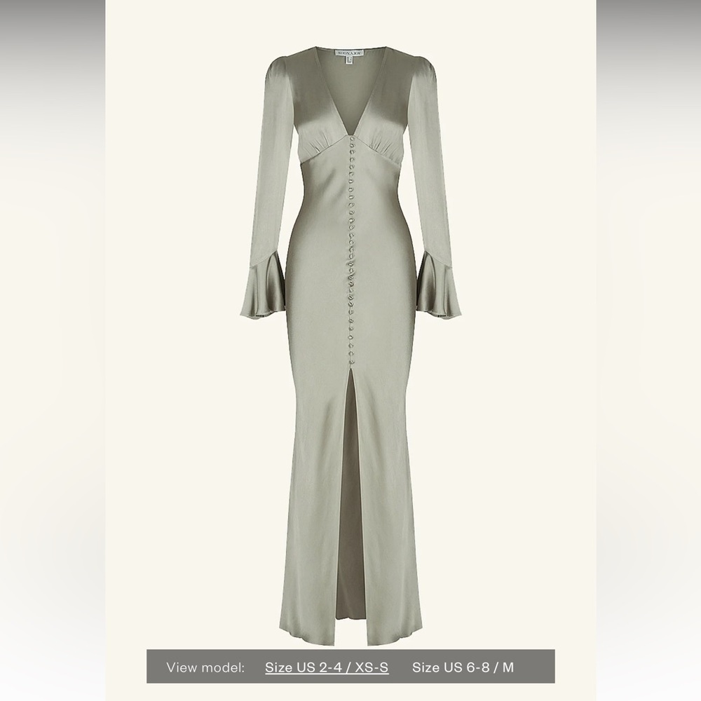 Shona Joy- La Lune Frill Cuff Bias Midi Dress - Sage - NEVER WORN